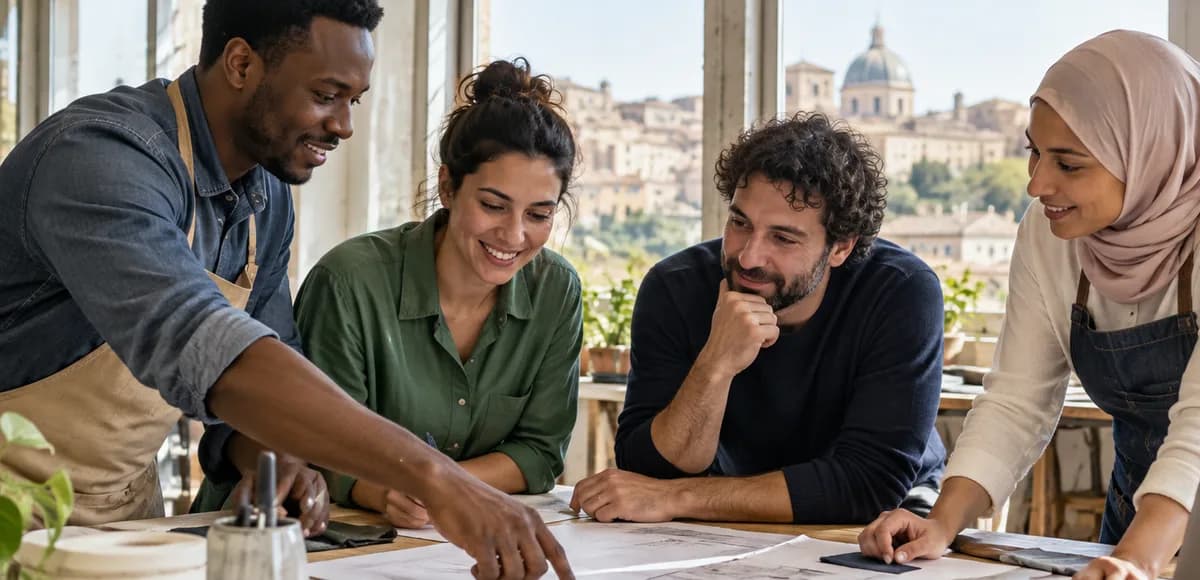 Gruppo di persone che collabora in un ambiente di lavoro